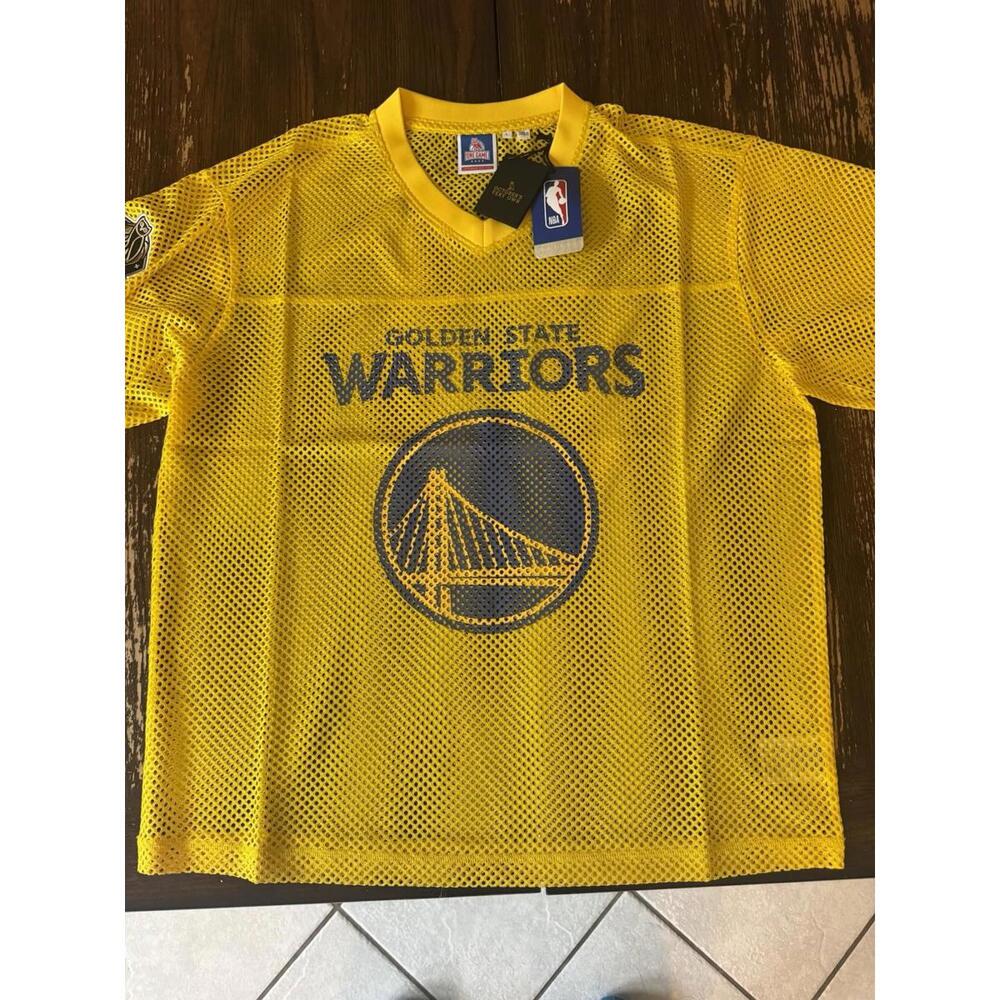 OVO x NBA Gold Golden State Warriors Mesh Football Fashion Jersey